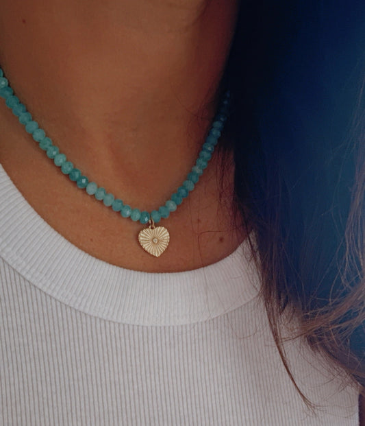 Amazonite Gemstone Necklace with Heart Charm