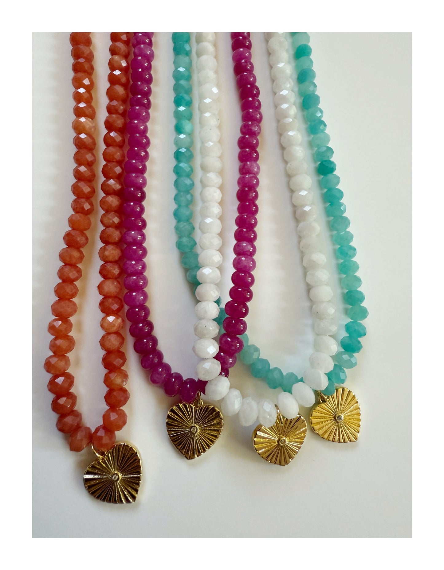 Fucshia Jade Gemstone Necklace with Heart Charm