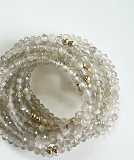 Grey Moonstone Gemstone Beaded Bracelet