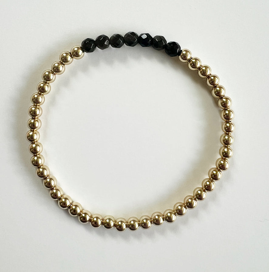 Obsidian + Gold Gemstone Beaded Bracelet