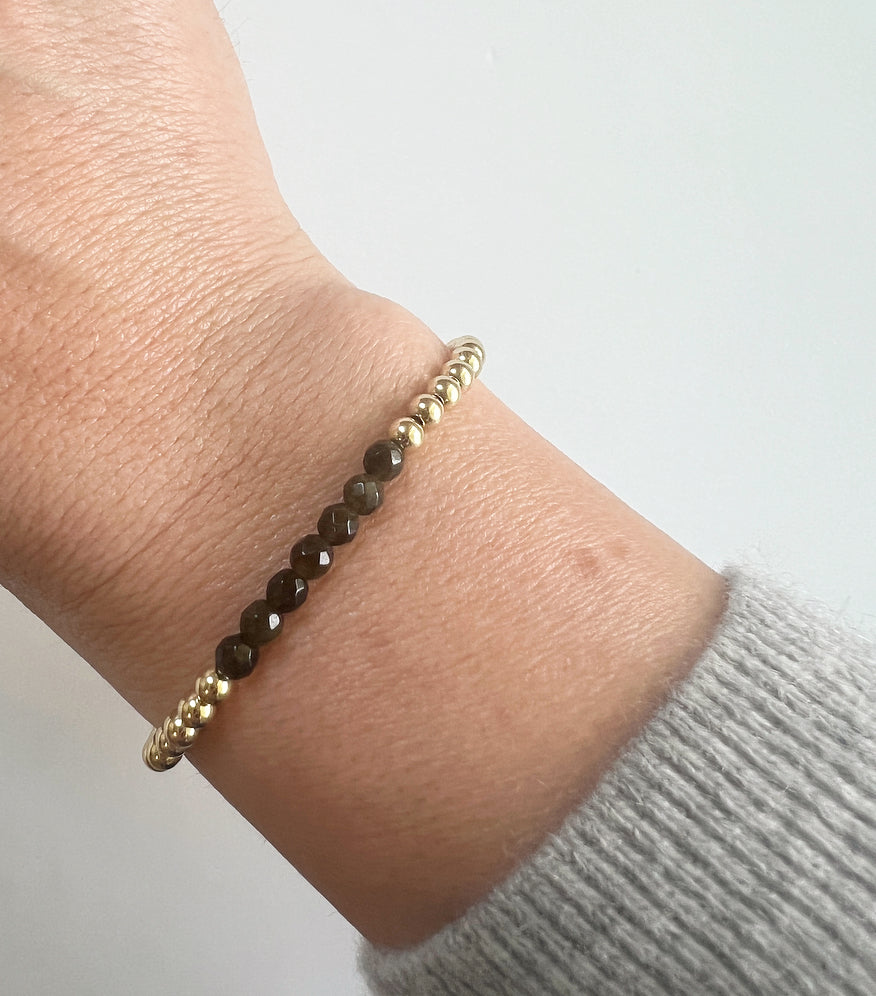 Obsidian + Gold Gemstone Beaded Bracelet