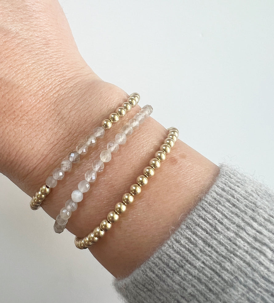 Grey Moonstone + Gold Gemstone Beaded Bracelet