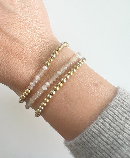 Peach Moonstone Gemstone Bracelet Stack Set