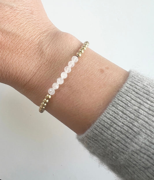 White Moonstone + Gold  Gemstone Beaded Bracelet