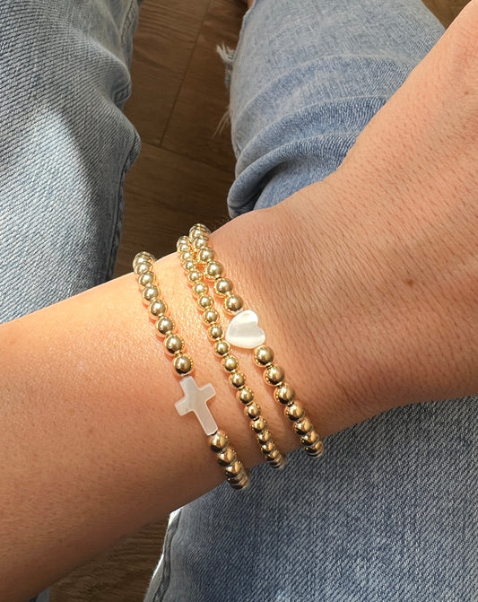 Mother of Pearl Heart Gold Filled Bracelet