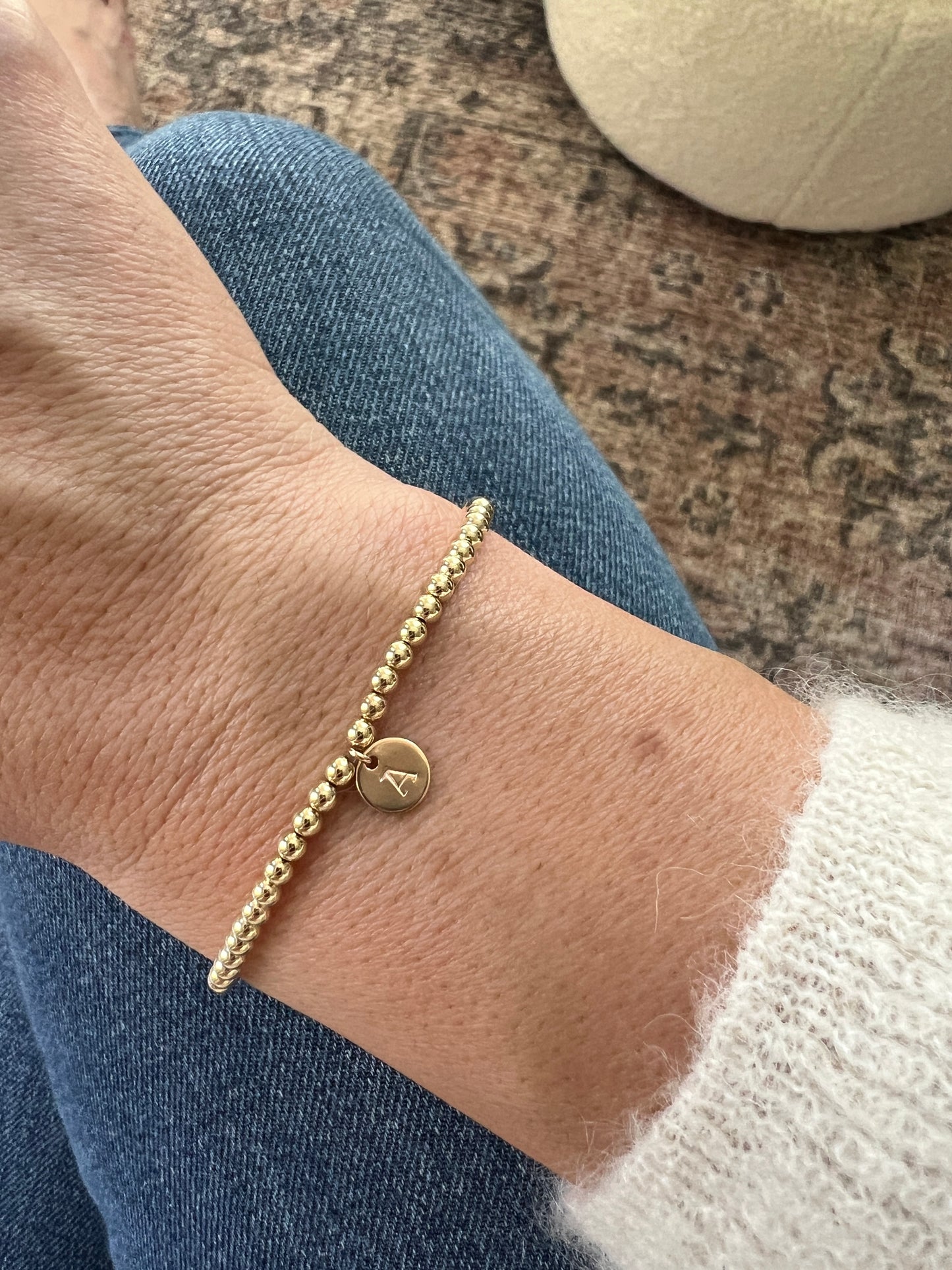 3mm Goldie Bracelet + Hand Stamped Letter Charm