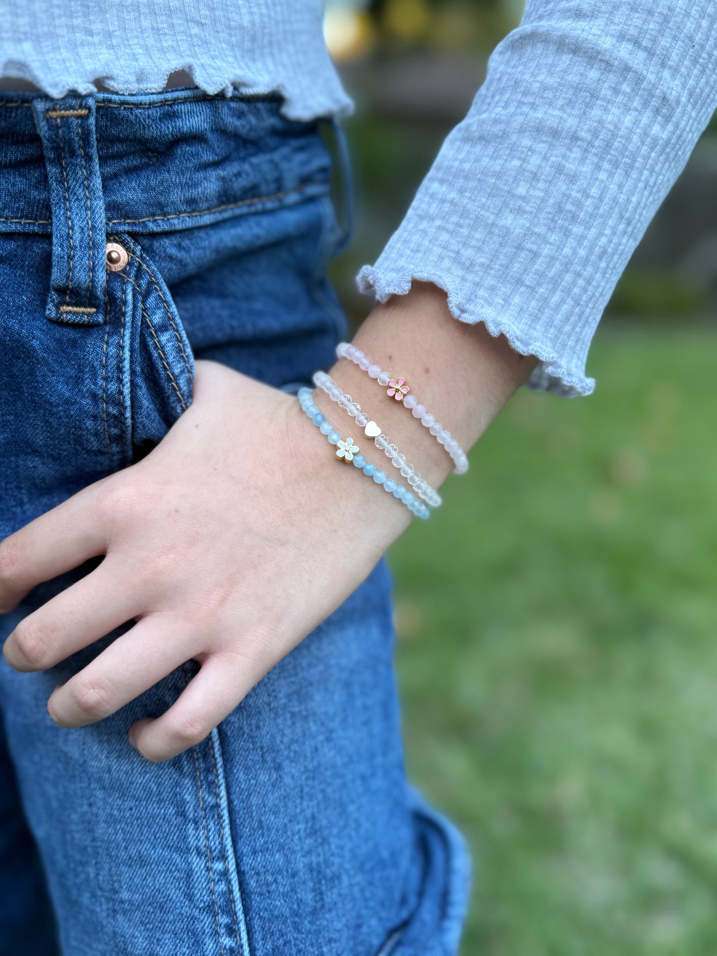 Blue Daisy Gemstone Bracelet