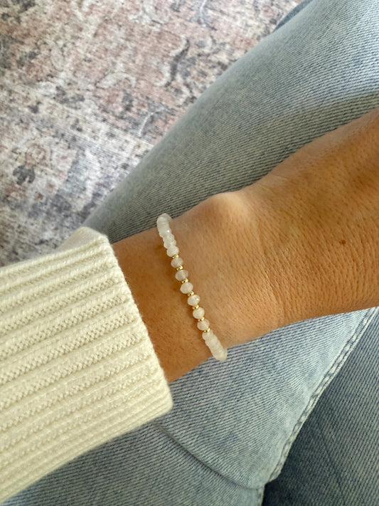 White Jade Gemstone + Gold Bracelet