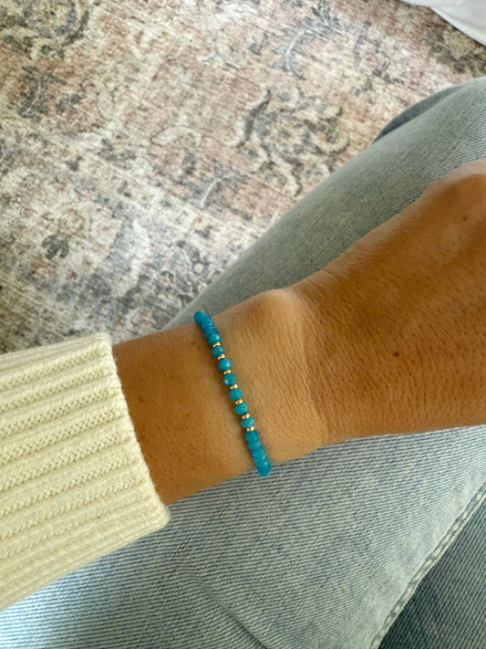 Blue Jade Gemstone + Gold Bracelet