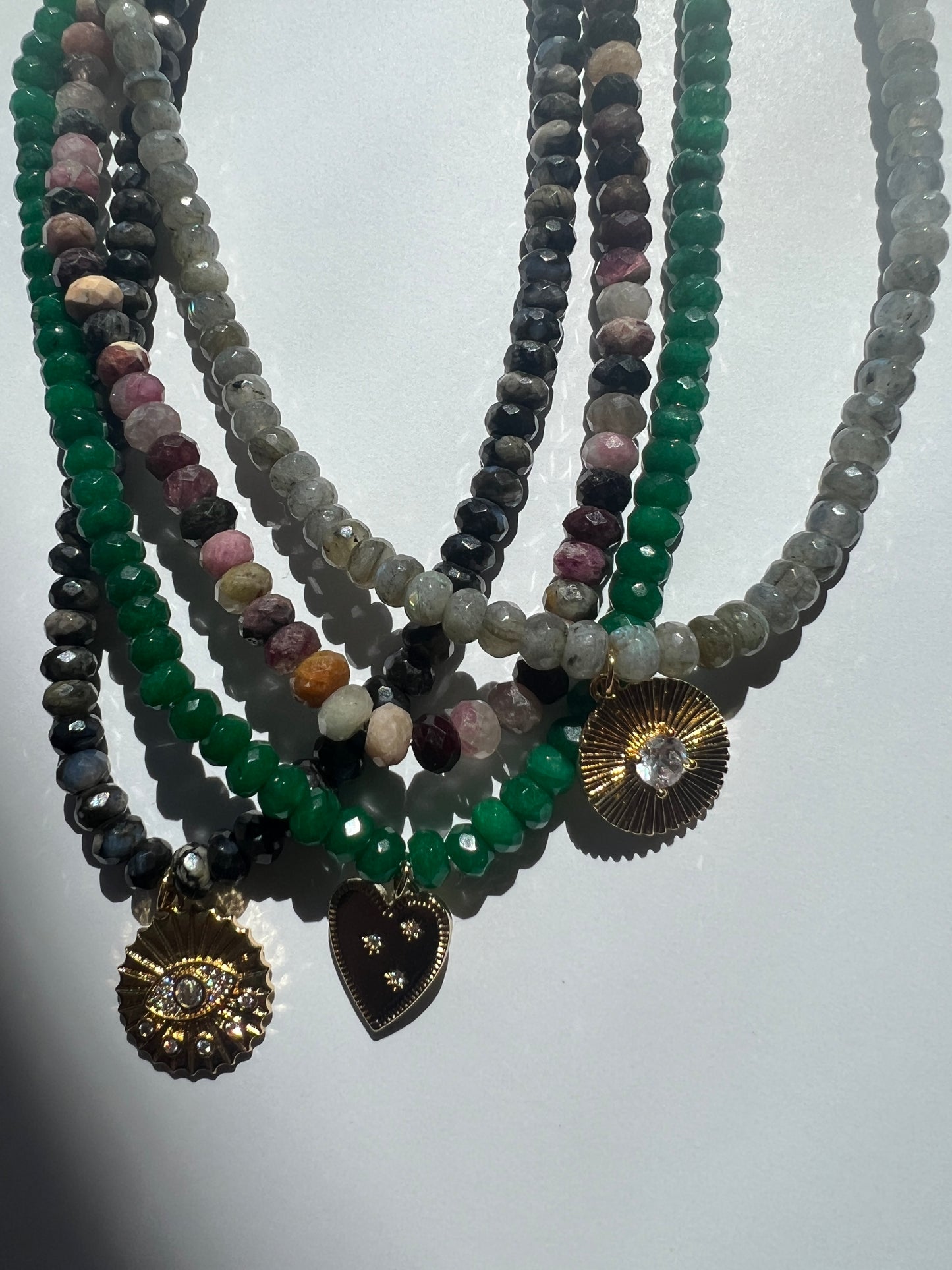 The SoHo Necklace with Charm - Green Jade Gemstone Stretch Necklace