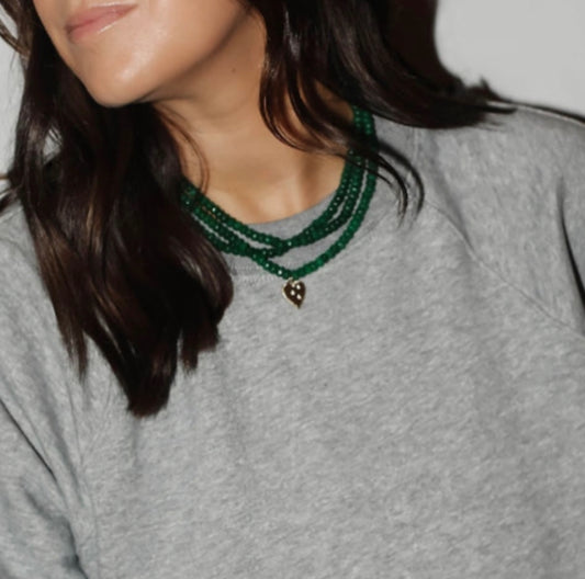 The SoHo Necklace with Charm - Green Jade Gemstone Stretch Necklace