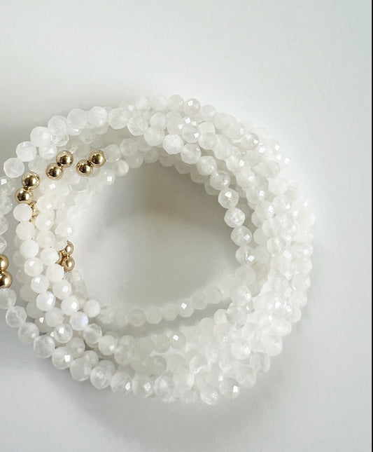 White Moonstone Gemstone Beaded Bracelet