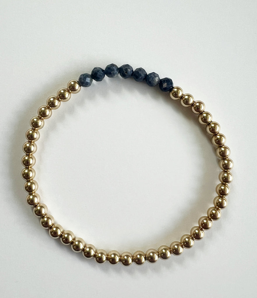 Sapphire + Gold  Gemstone Beaded Bracelet