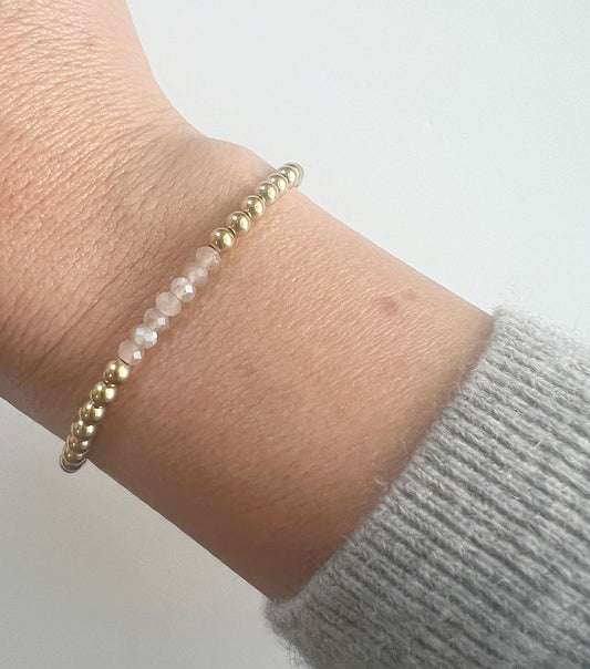 Peach Moonstone + Gold  Gemstone Beaded Bracelet