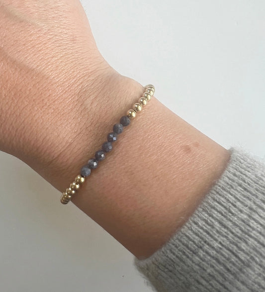 Sapphire + Gold  Gemstone Beaded Bracelet