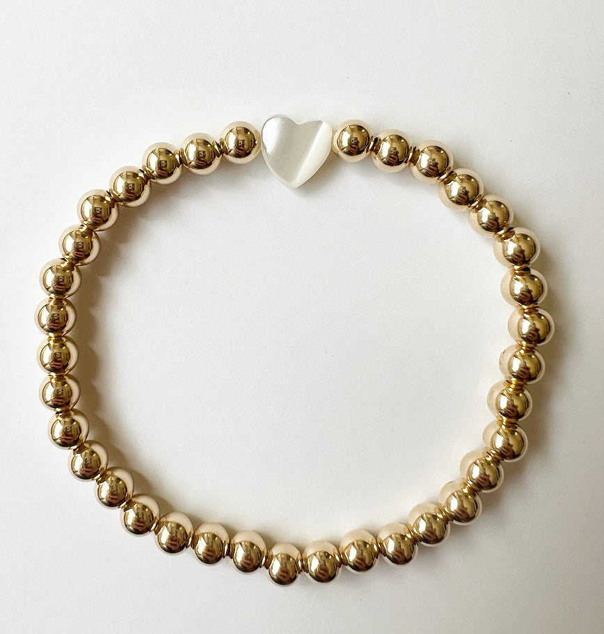 Mother of Pearl Heart Gold Filled Bracelet