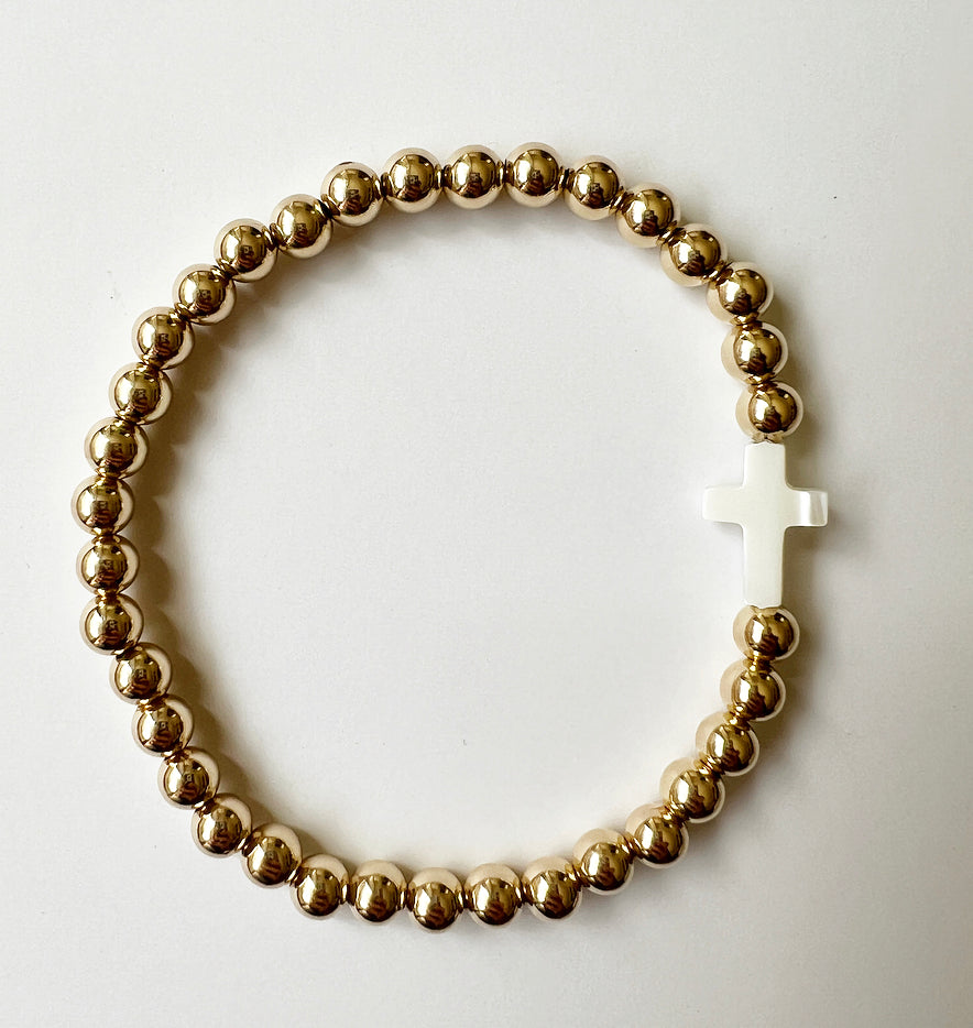 Mother of Pearl Cross Gold Filled Bracelet